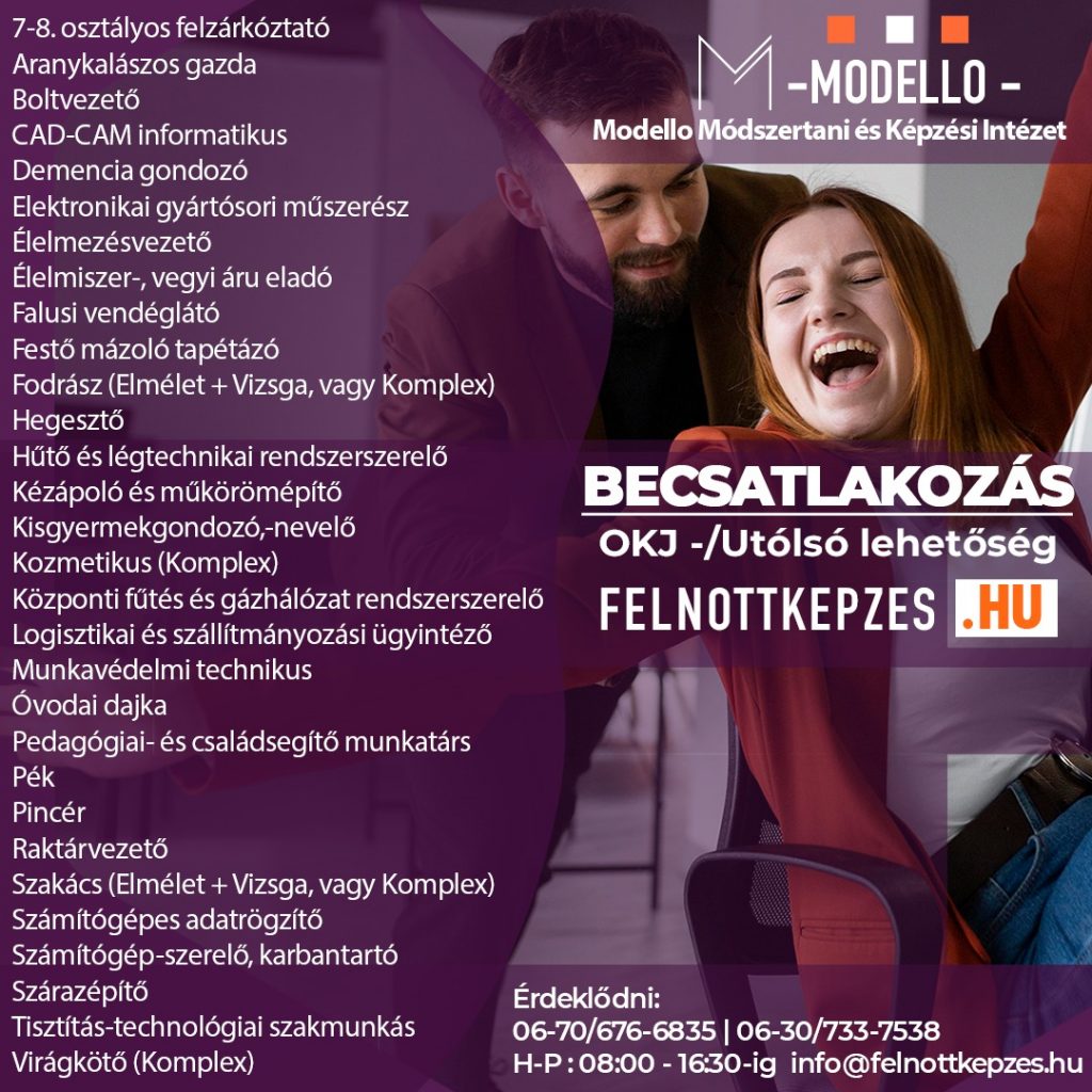 Becsatlakozási lehetőség (OKJ)- Legkeresettebb tanfolyamok